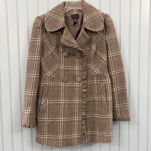 Via Jackets & Blazers - Via Women’s Wool BlendCoat Brown Cream Black Size 6